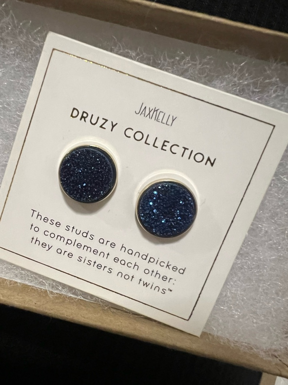 JaxKelly Druzy Stud Earrings in Sparkling Navy Blue